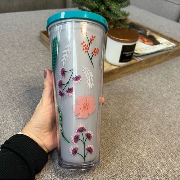 Starbucks Cold Cup 2017 Quetzal Bird Flowers Floral Tumbler Venti 24 Oz Rare - Picture 7 of 10